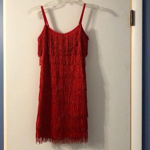 Red flapper dress.